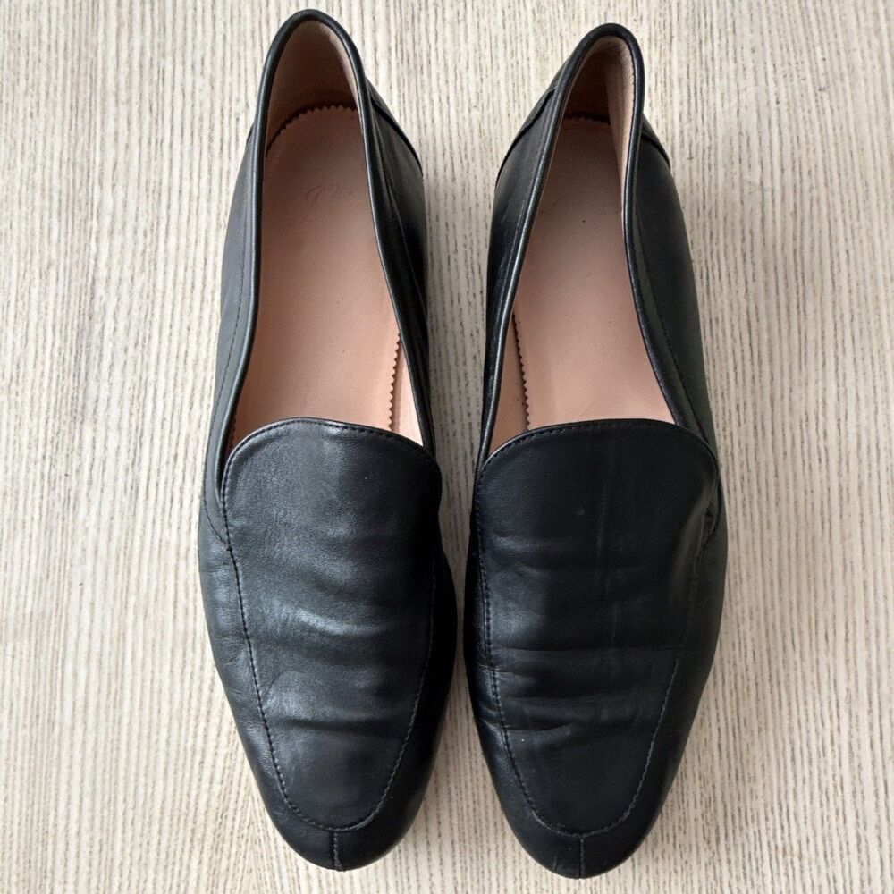 J.Crew Black Leather Loafer Flats Slip-On Almond Toe